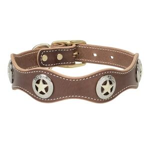 Lone Star Legend Dog Collar Brown Leather  With Brass Clasp Silver Stars 19 Inch